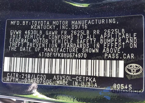 2017 Toyota Camry Xse from USA, damaged, VIN 4T1BF1FK8HU674970